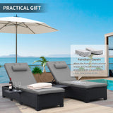Outdoor Chaise Lounge Chairs for Outside Patio Furniture Set of 2 Wicker Recliner Black Rattan Sunbathing