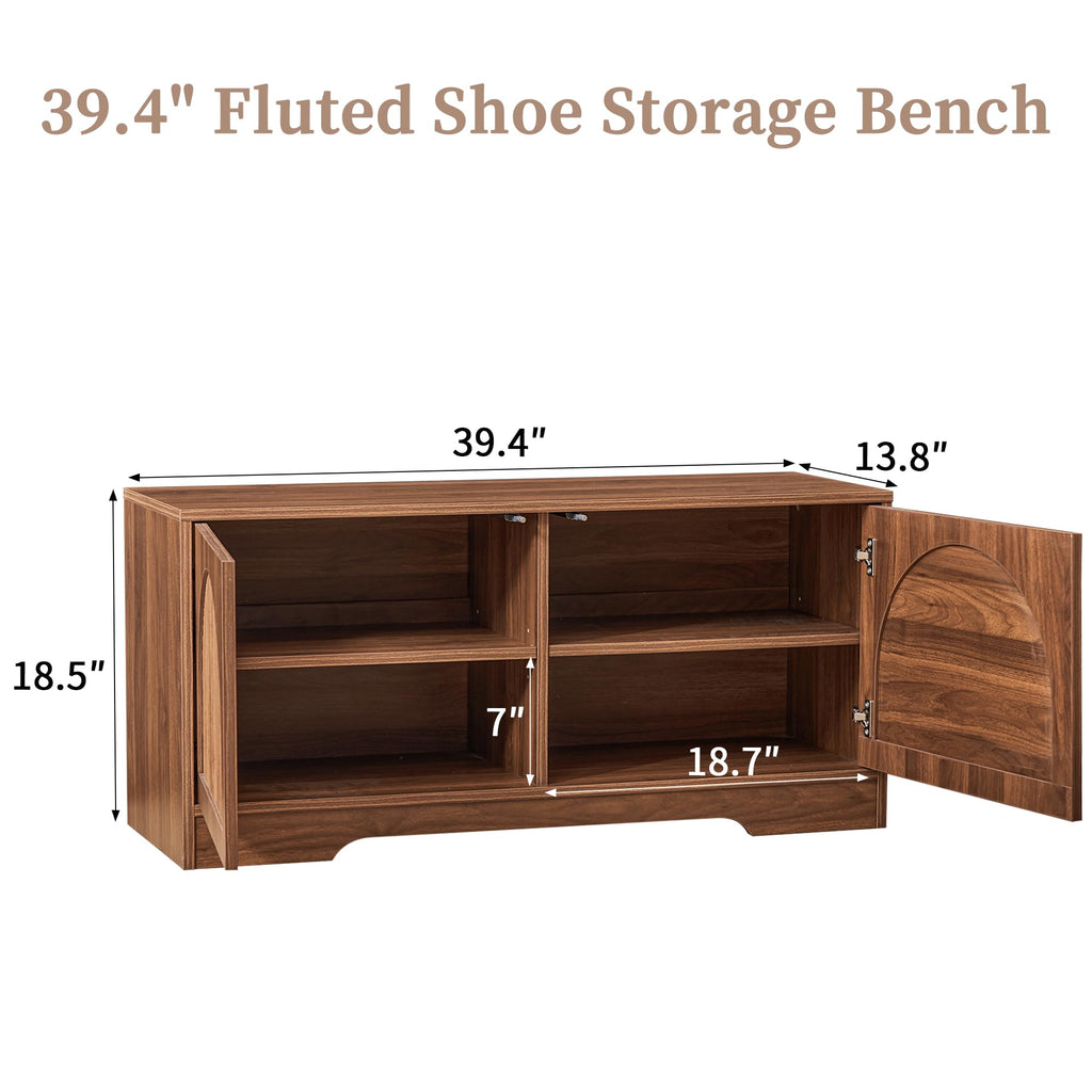 39.4" Fluted 2 Tier Shoe Storage Bench with Shelf