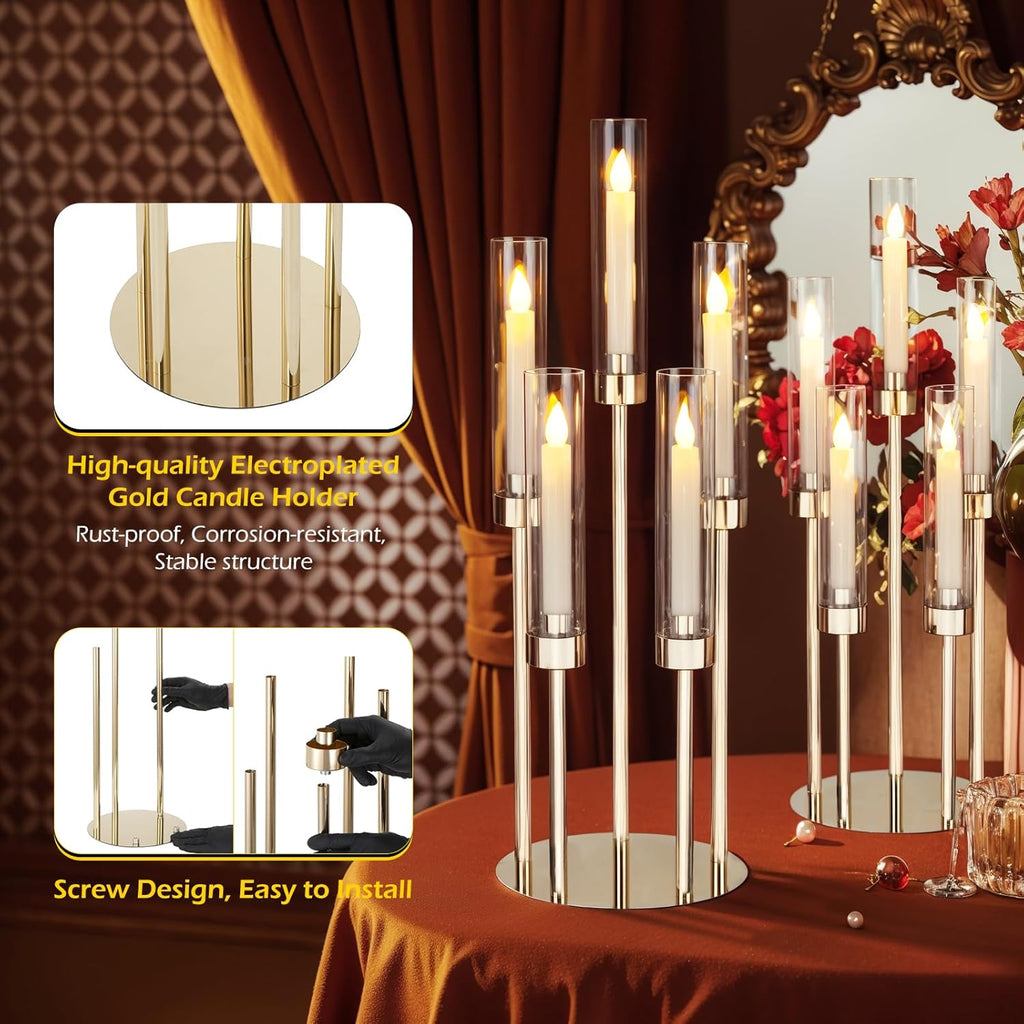Gold Candelabra Centerpiece 4 Set 26.8'' Tall Candle Holder Centerpiece for Tables, 5 Arms Candlestick Holders with