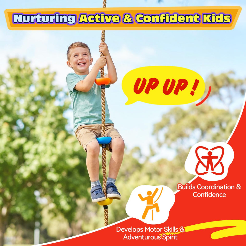 Tree Swing Kids Climbing Rope with Platforms Disc Swing, Red