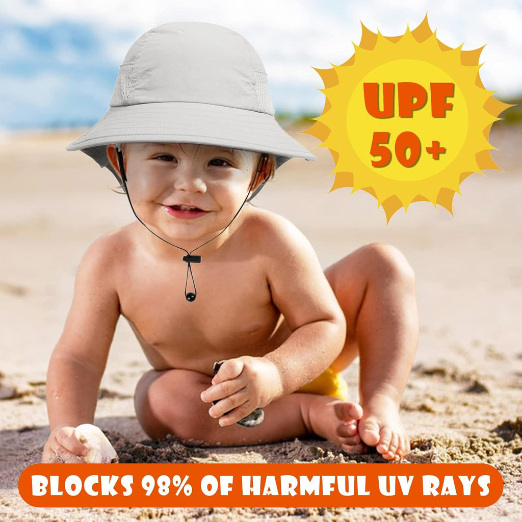 Toddler Baby Sun Hat Kids Summer Beach Essentials Adjustable Beach Hats with Bucket Wide Brim for Boys Girls Age 0-14