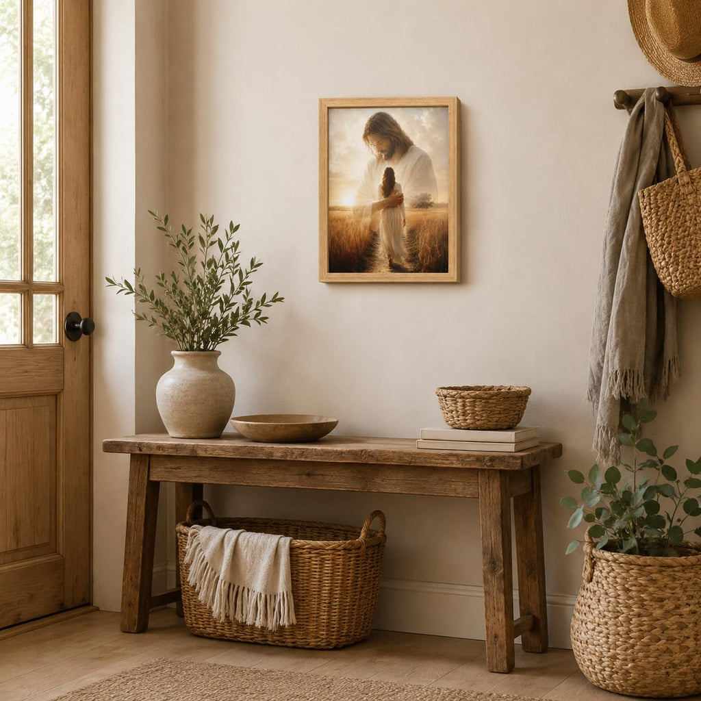 Framed Jesus Wheat Field Canvas Wall Art Christian Home Decor 12x16 Inches