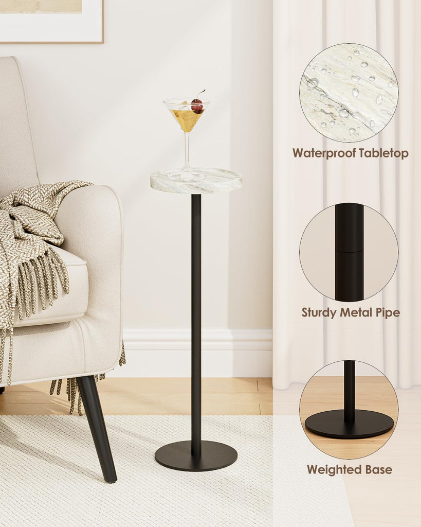 Inspired Saarinen Style Round Drink Table Set 2, Small Pedestal Side Table, White Marble
