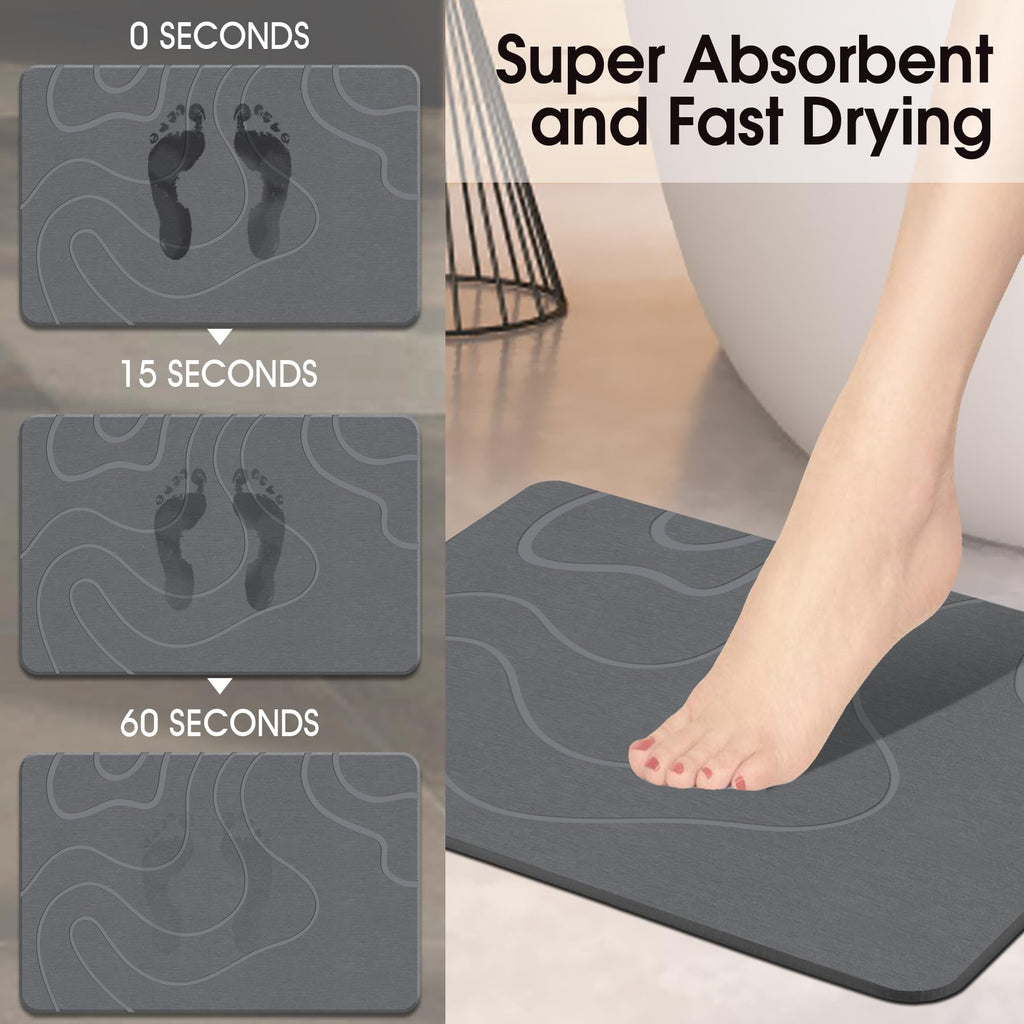 Stone Bath Mat, Diatomaceous Earth Shower Mat, Quick Dry, Grey