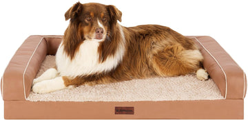 Orthopedic Dog Sofa Bed - Memory Foam Couch with Bolsters, Textured Plush & Water-Resistant Cover, Washable Cover