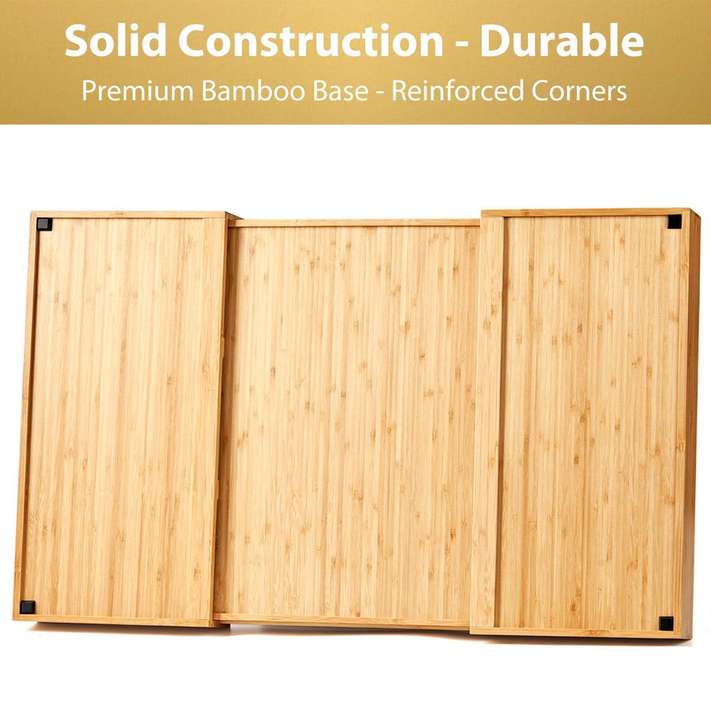 Extra Large Expandable Kitchen Siverware Utensils Drawer Organizer, 19" Deep for Big Drawer, Adjustable Bamboo Wood