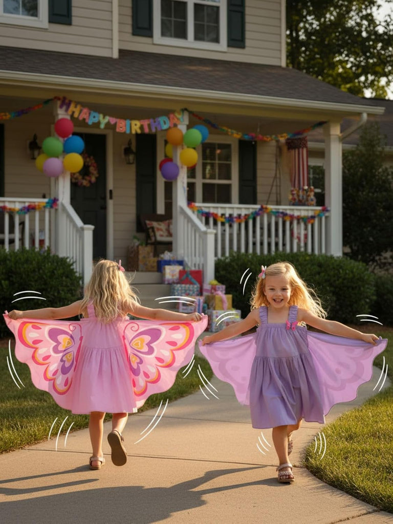 Kid Girls Wings Dress - Toddler Sleeveless Fairy Sundress with Pockets