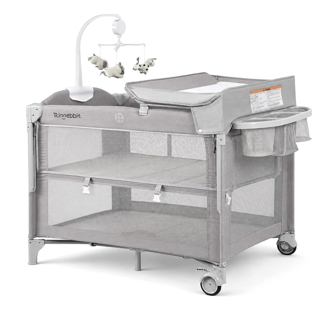 Bassinets Bedside Sleeper, 4 in 1 Portable Bedside Crib w/Mattress, Diaper Changer, Storage Basket, Music Box, Carry