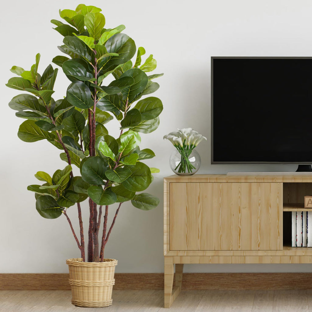 Artificial Fiddle Leaf Fig Tree, 5 Ft Faux Tree with 102 Leaves