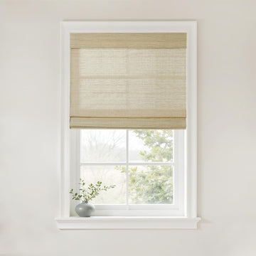 Natural Woven No Drill Roman Shades, Custom Cordless Light Filtering Bamboo Roman Blinds for Indoor Windows French