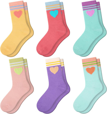 Girls Socks Crew Cotton Casual Soft Athletic Socks For Kids Old 6 Pairs