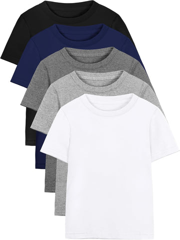5 Pack Boys Shirts Toddler Short Sleeve Cotton T-Shirts Boys Summer Clothes Crew Neck Tops for Kids
