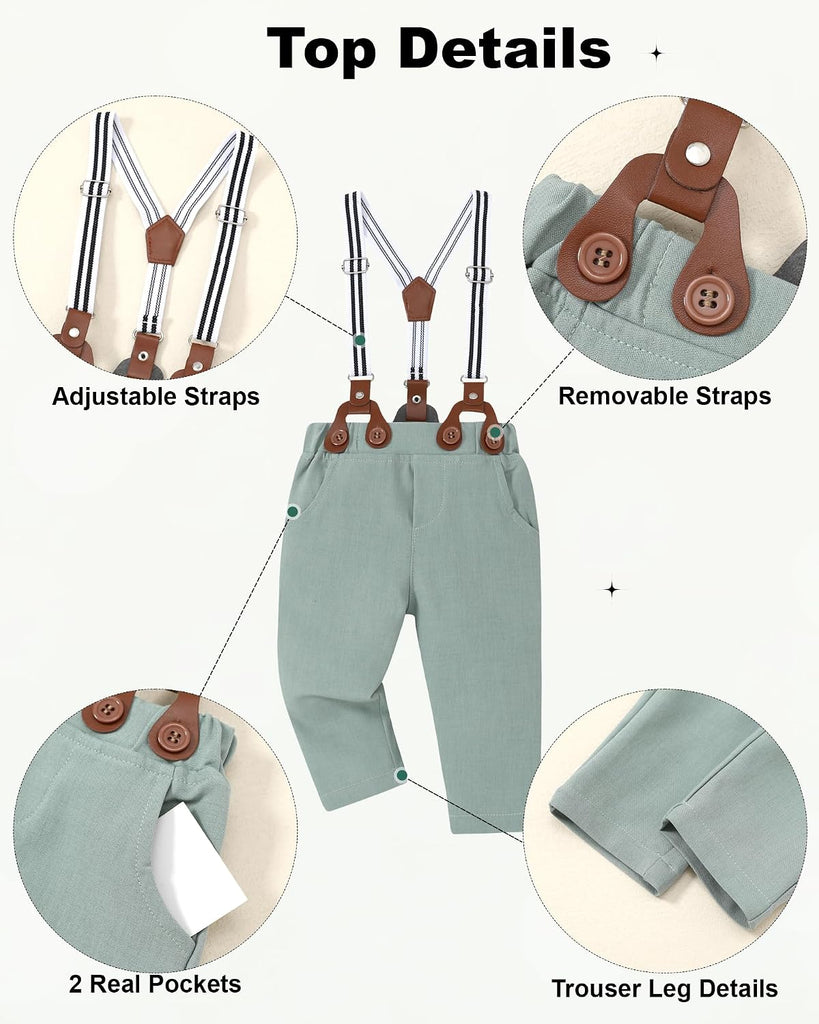 Baby Boy Clothe Suit Gentleman Shirt Bowtie Beret Suspender Pants