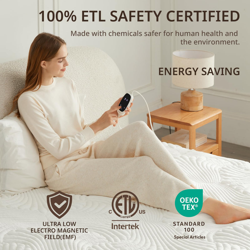 Heated Mattress Pad King Size, 9 Heat Settings, Two-Zone