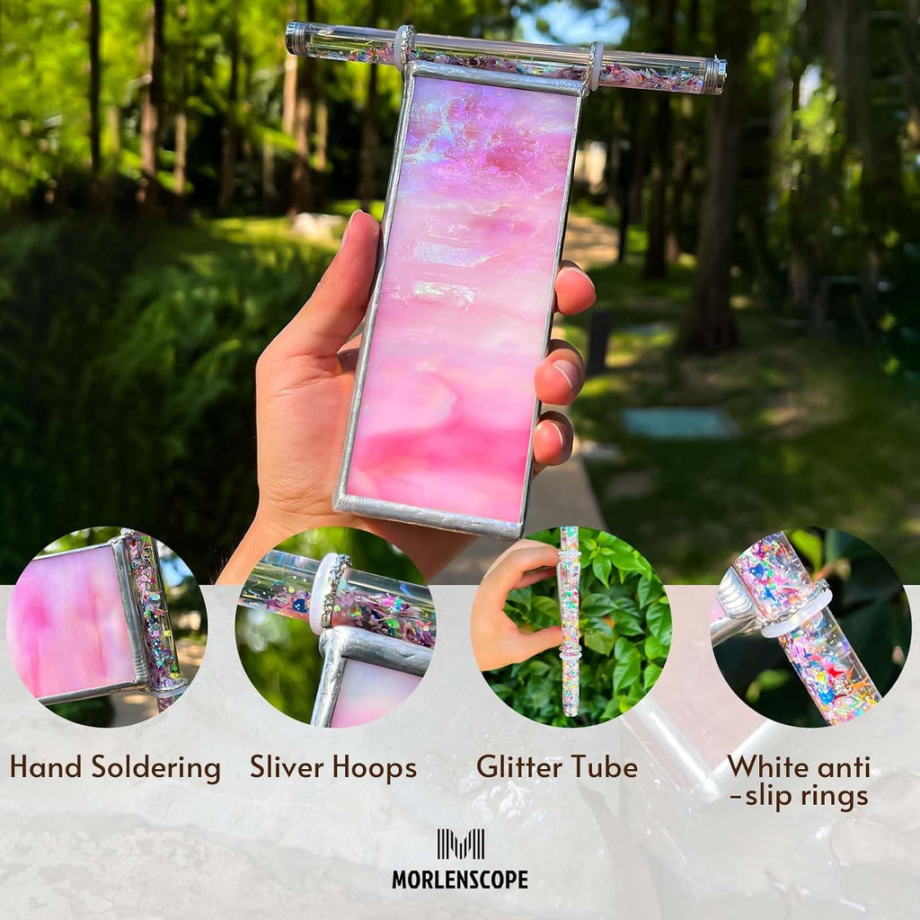 6" Pink Pearl Seashell Kaleidoscope with Glitter Wand,Handmade Stained Glass Kaleidoscope for Adults,Gift - Set of 2