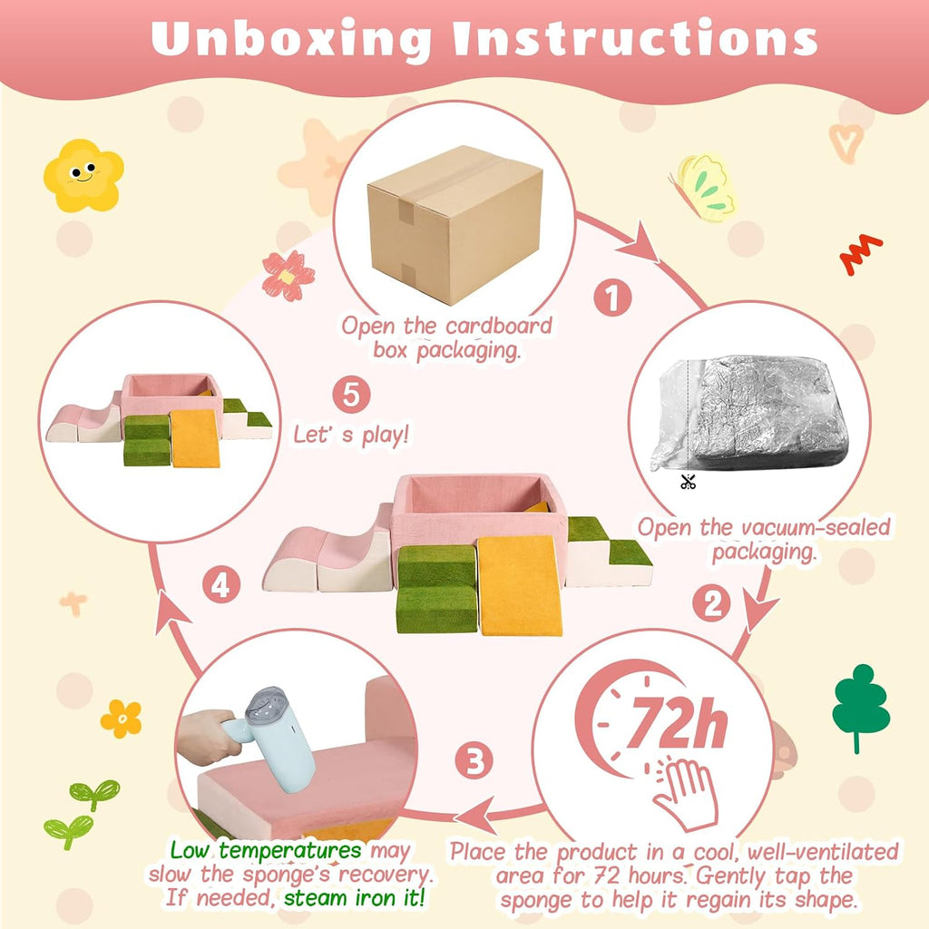 Piece Modular Foam Climbing Blocks for Toddlers with Ball Pit,Pink