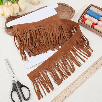 4 Inch 2.2 Yards Double Side Fringe Trim Leather Sewing Tassel Coffee Suede Fringe Trims Decoration Embellishment