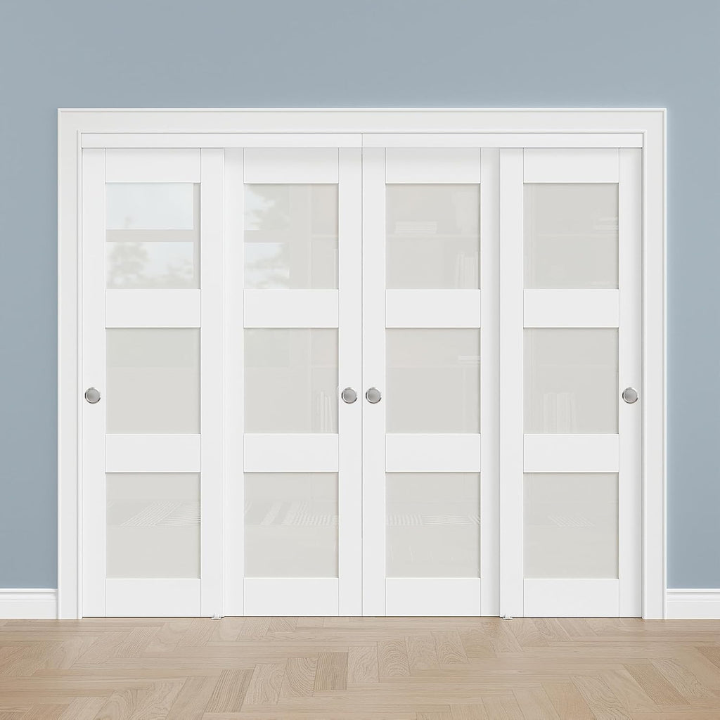 Paintable Sliding Closet Doors, 96" x 80" Bypass Slidng Door Panels with Hardware Kit, 3-Lite Froste