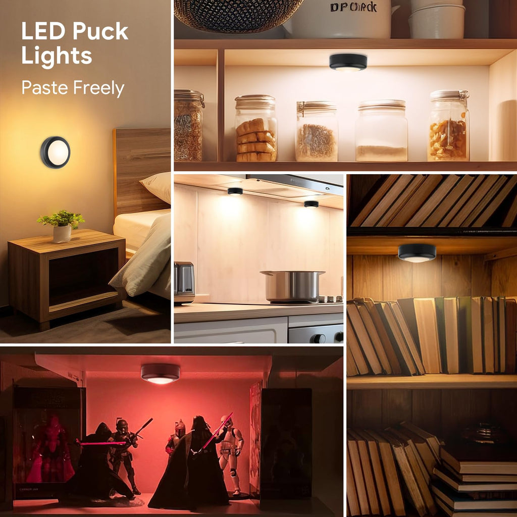12 Pack LED Puck Lights Remote Control 16 Color Changeable Under Cabinet Lights, Battery Operated Lights Night Light