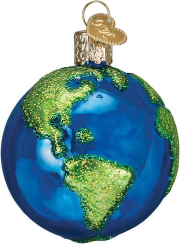 Planet Earth Glass Blown Ornament, Handcrafted Holiday Decoration, Outer Space Collection