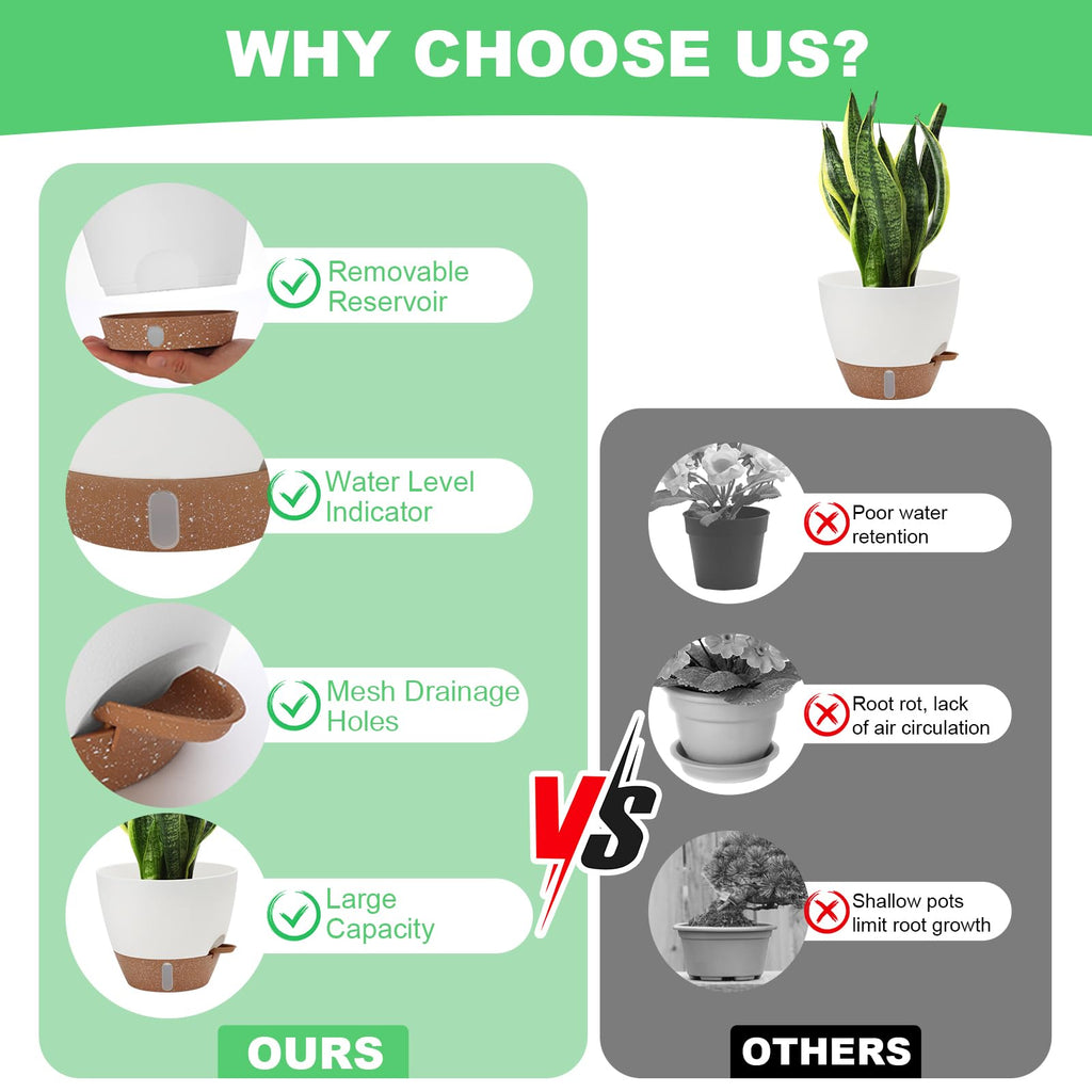 Self Watering Planter with Visual Water Level, 6Pack Small Plastic Pot Set with Drainage Holes and Reservoir Saucers