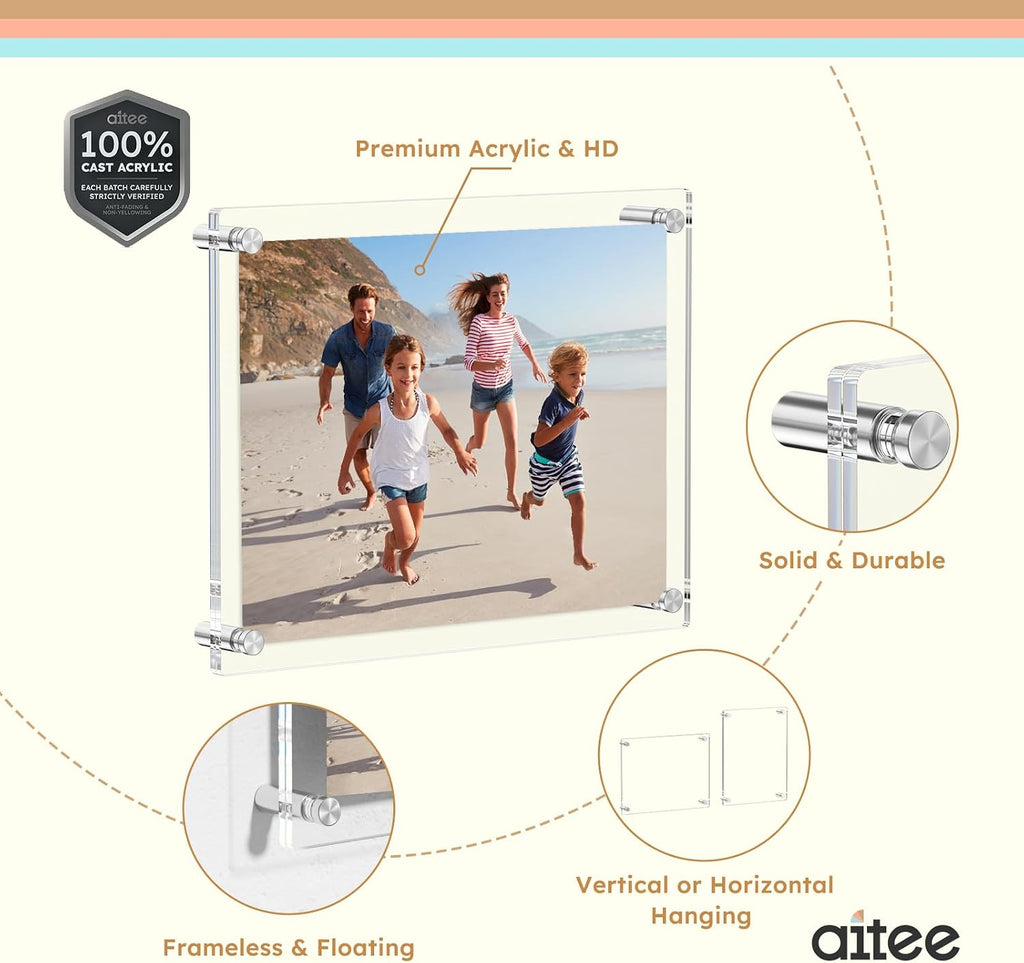 11x14 Acrylic Picture Frames 4 Pack, Clear Floating Wall Frames | Modern Frameless picture Frames Lucite Transparent