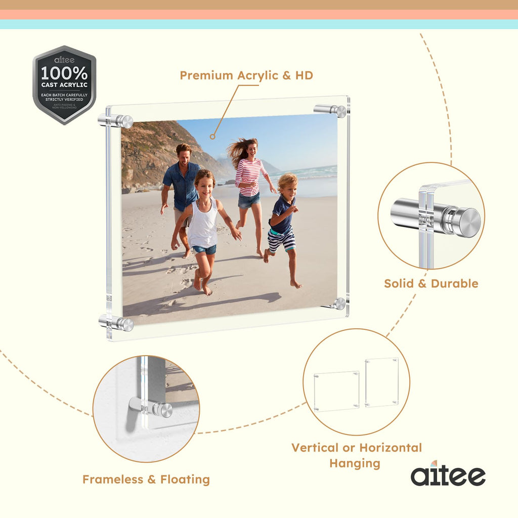 8.5x11 Acrylic Picture Frames 4 Pack, Clear Floating Wall Frames