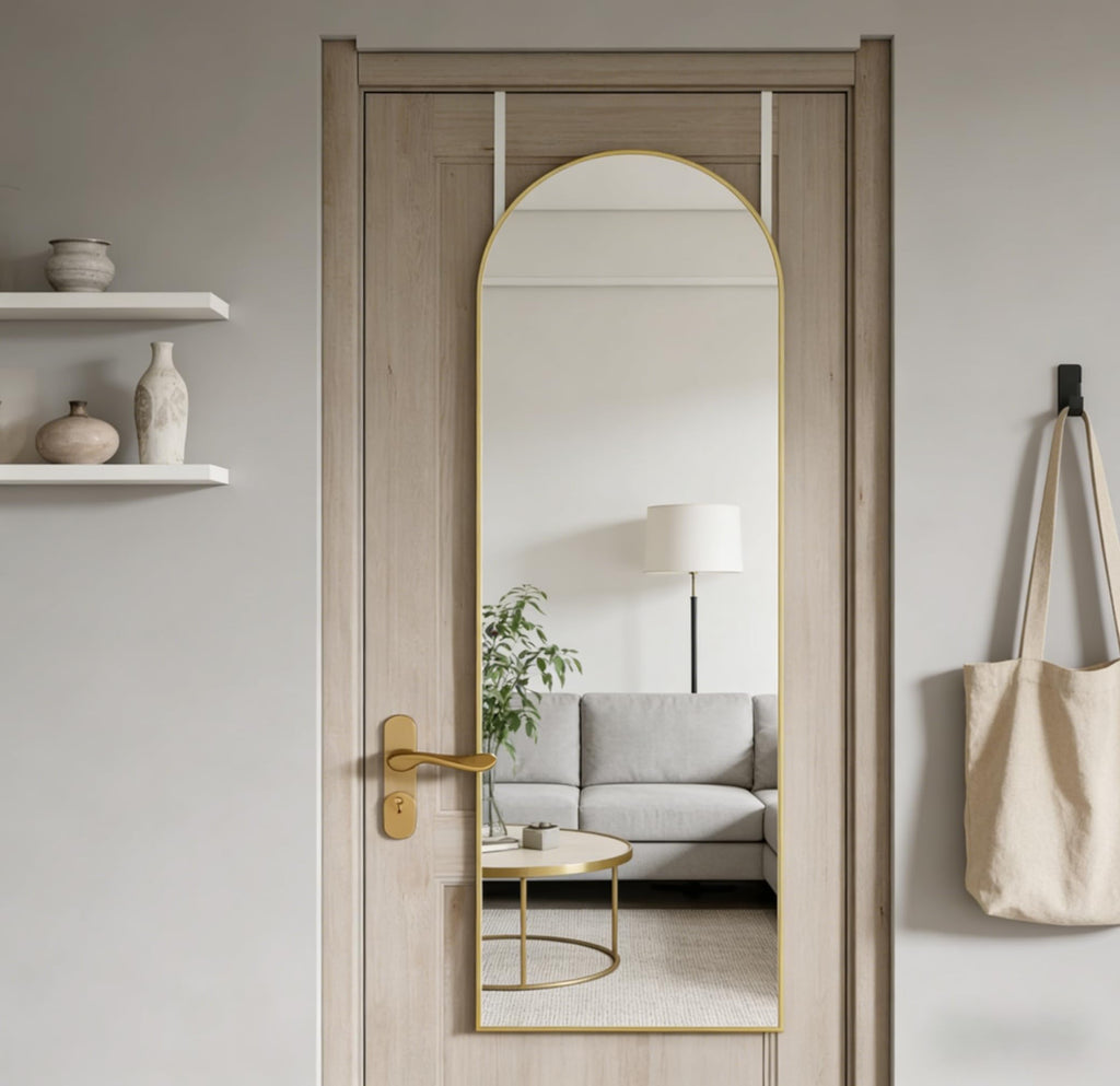 14" x 48" Arched Full Length Mirror Gold Frame Over Door & Wall Mounted