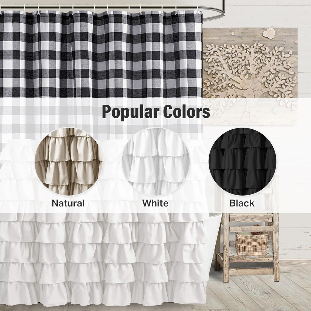 White Ruffle Farmhouse Black and White Buffalo Plaid 72 X 72