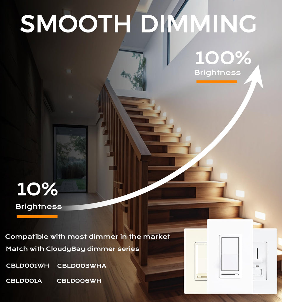 Dimmable Upgraded 3 Color 120V LED Indoor Outdoor Step Lights, 3000K/4000K/5000K 3W 100lm, Stair Light, White, 6 Pack