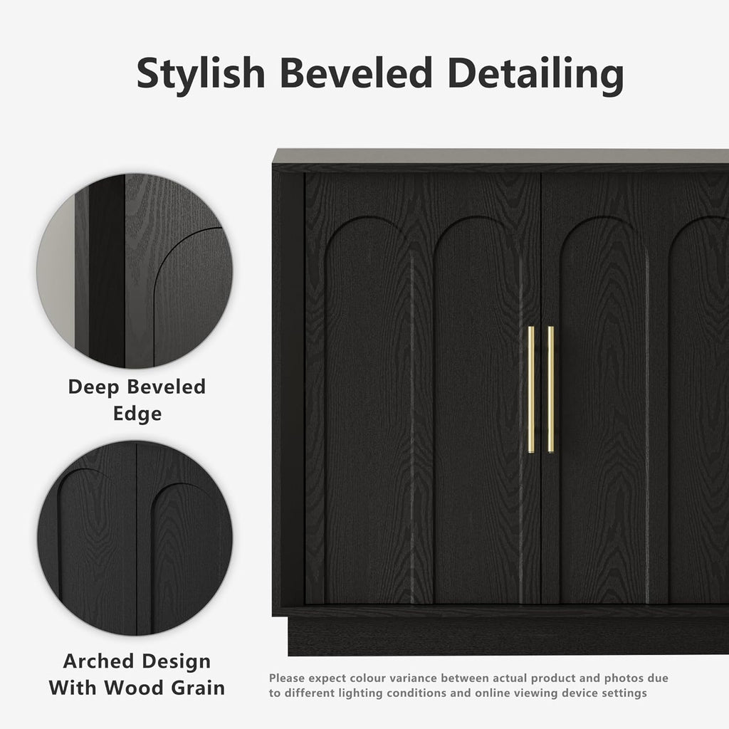 67" Sideboard Buffet Cabinet with Storage, Arched Doors, Black | Modern Minimalist Accent Cabinet with Wood Gain