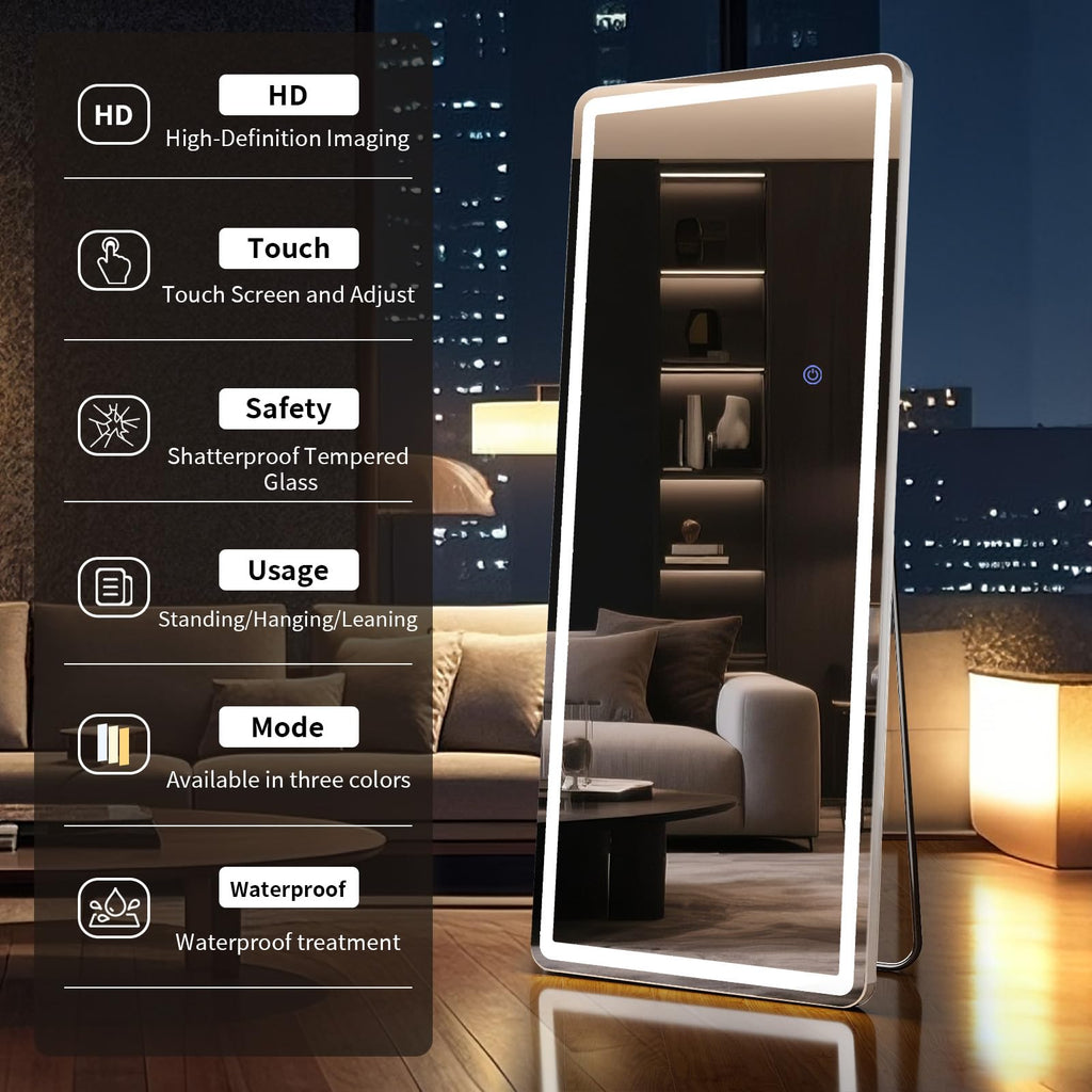 76"x34" LED Full Length Mirror, Standing Floor Body Mirror