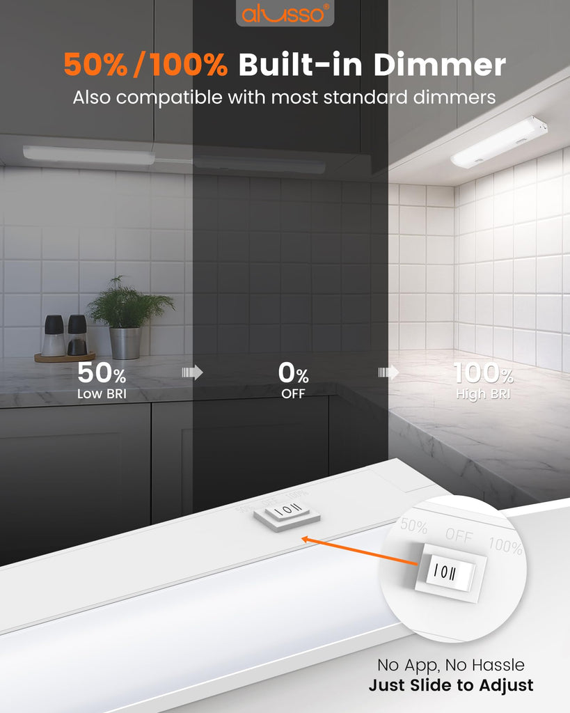 12 Inch LED Under Cabinet Lighting Hardwired & Plug in 120V, 5CCT Color Selectable 2700K-5000K Dimmable 6W 510LM High