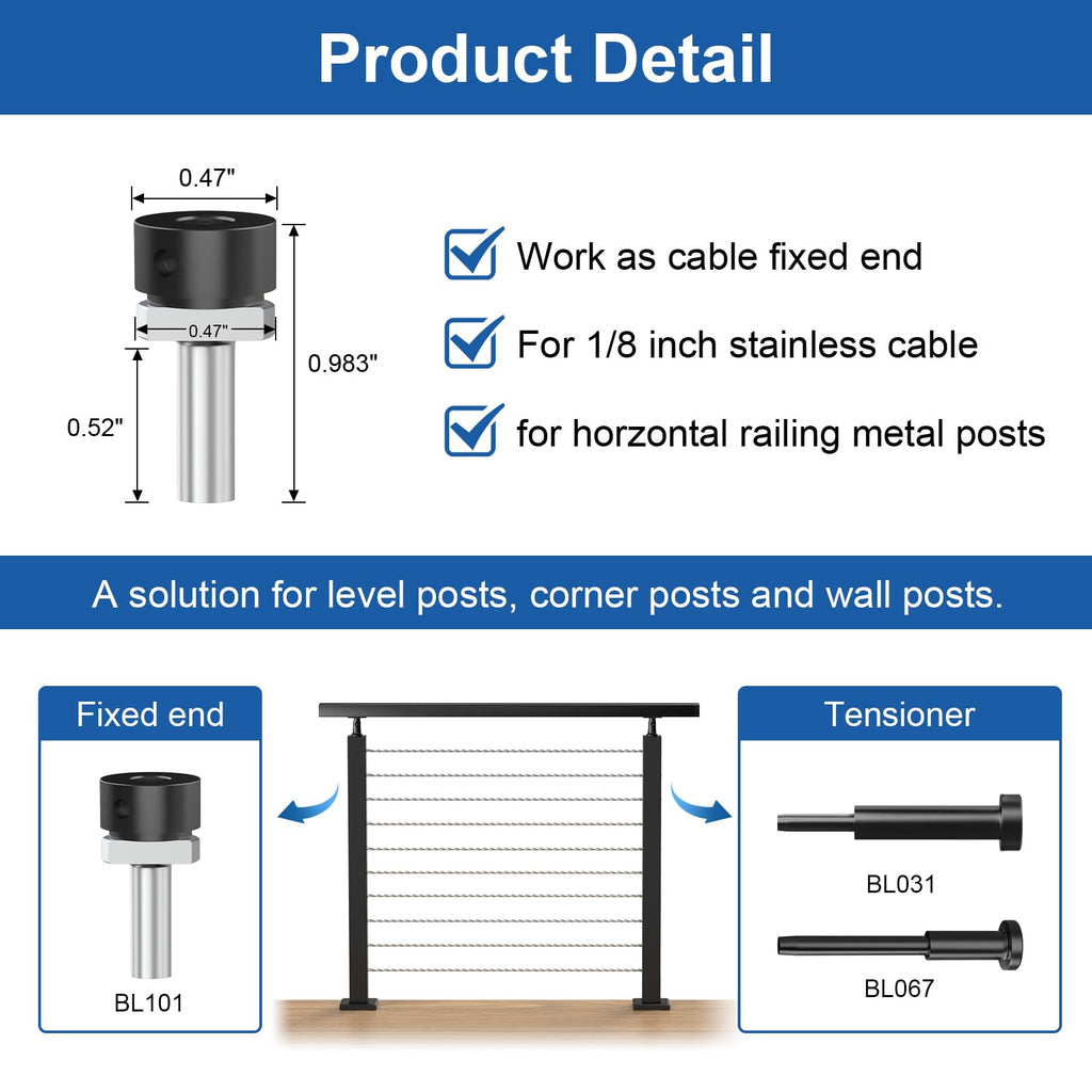 40 Pack 1/8" Black Cable Railing Anchor Terminal T316 Stainless Steel