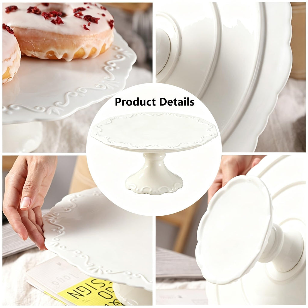 Ceramic Cake Stand Pedestal, 12 inch White Round Cake Plate for 10 in Cake