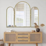 Trifold Vanity Mirrors 3 Way, 30 x 37in Adjustable Vanity Mirrors , Champaign Golden Arch Mirrors Wall Mounted