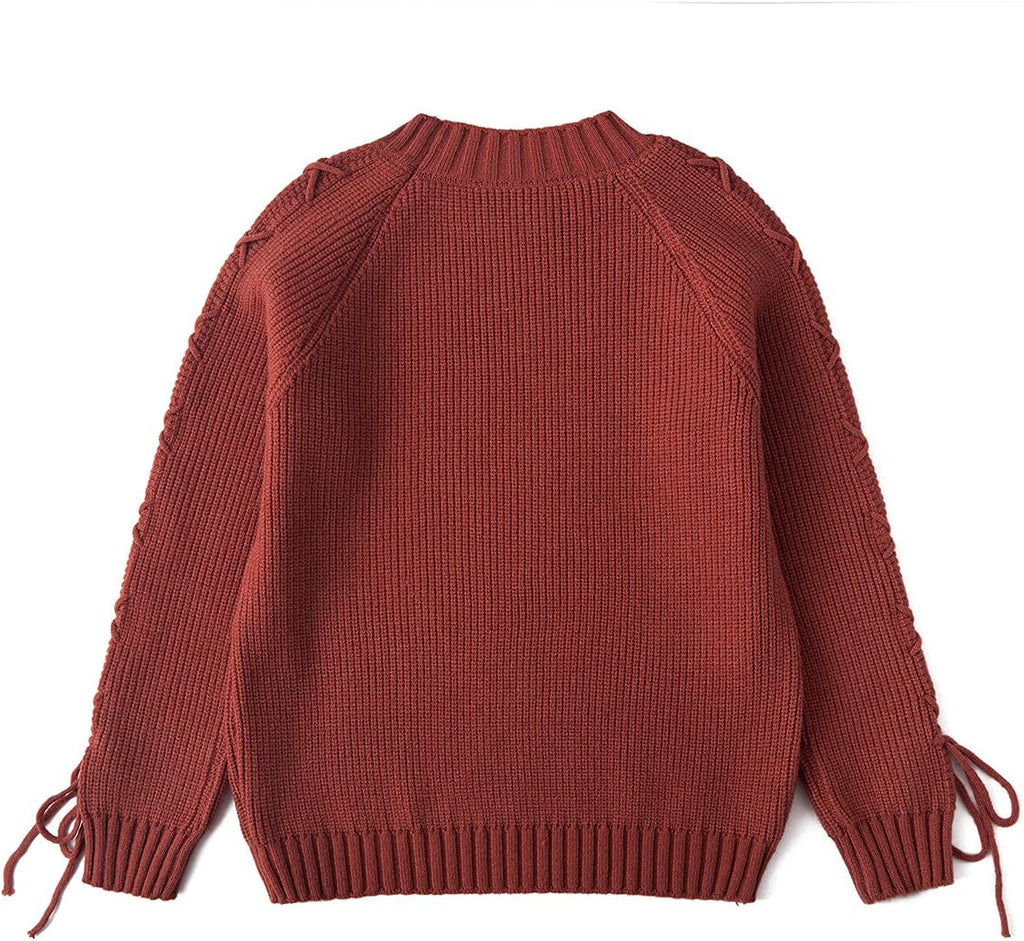 Girls Pullover Sweaters, Lace-up Long Sleeve Crewneck