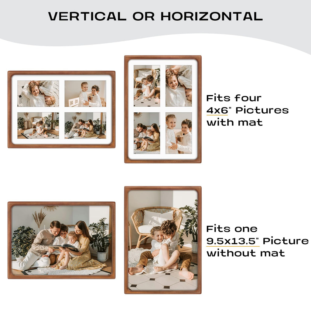 4x6 Collage Picture Frame, Solid Wood & Real Glass, 4 Photos