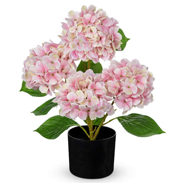 Pink Artificial in Pots 19.7" Four-Head Faux Silk Hydranges Flower Arrangements for Indoor Home Office Kitchen Table