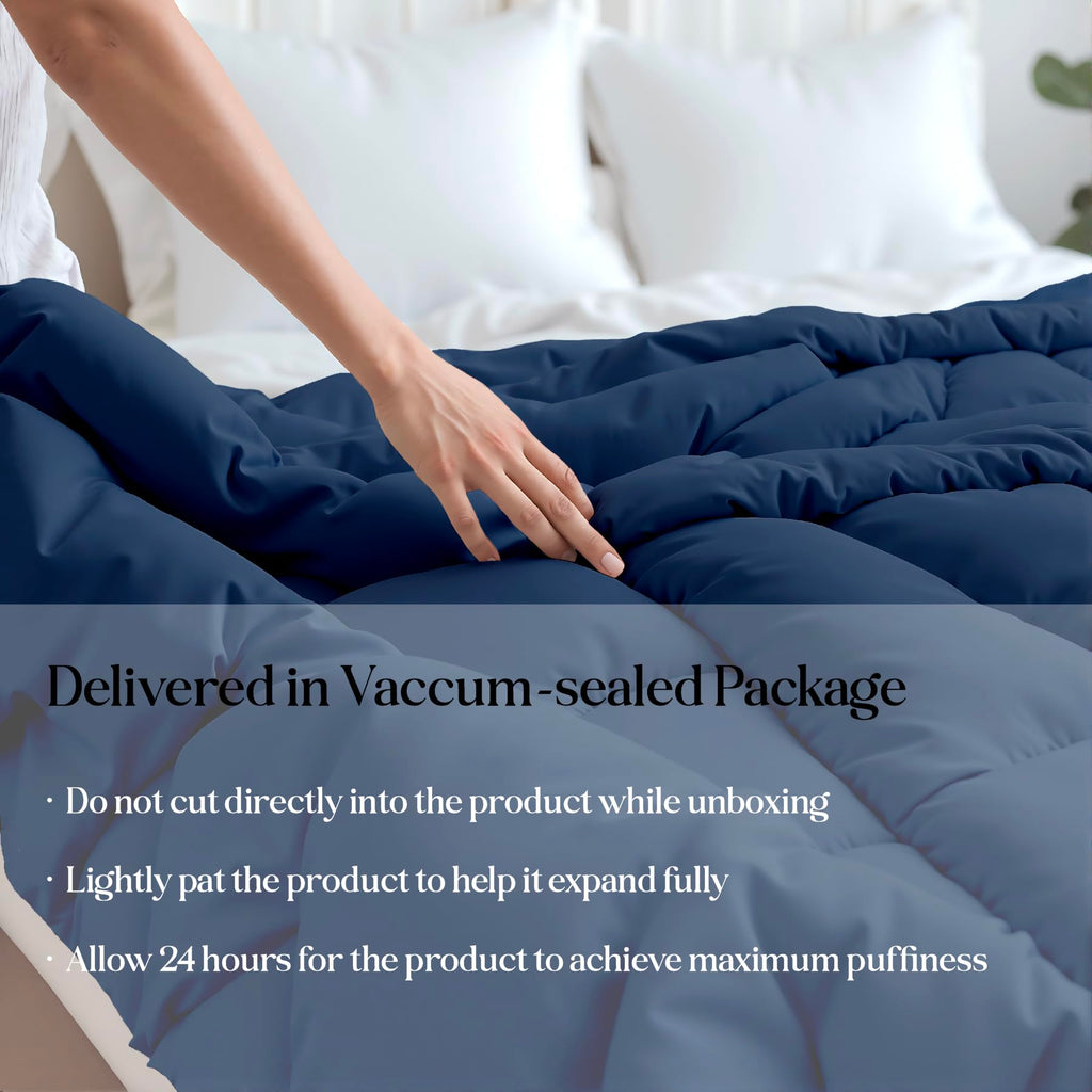 Microfiber Queen Comforter, Duvet Insert, 88x88 Inches, Navy