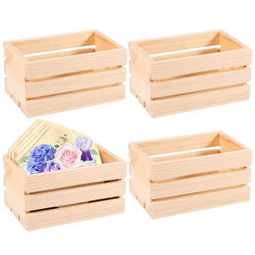4 Pack Mini Rustic Wooden Crates, Decorative Wood Crates Unfinished Wood Box, Crate Box Wooden Storage Box, Closet