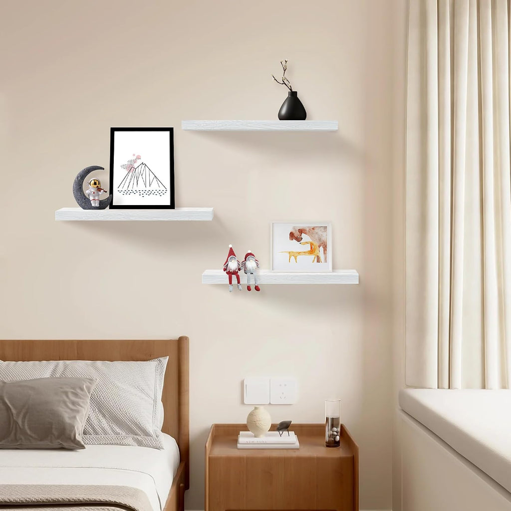 Floating Shelves for Wall Set of 3, 24" White Wall Shelves Decor, Frame Display White Floating Shelf