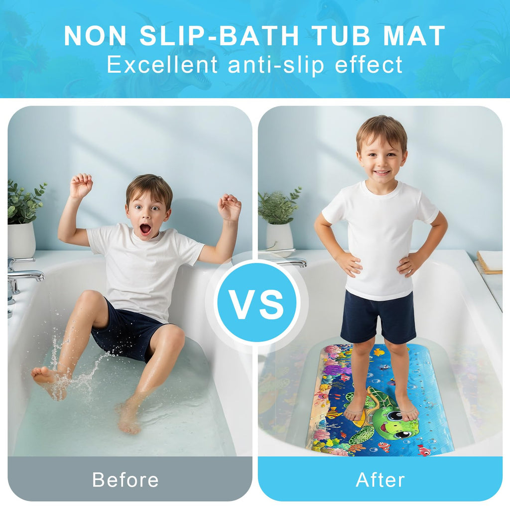 Bath Mat for Tub Non Slip Kids Bathtub Mat 40x16 Baby Bath Mat,Green Turtle