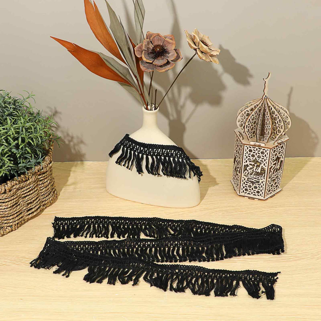 Black Sewing Fringe Trim 2.3'' Wide Cotton Tassel Fringe Trim Boho Long Fringe Trim for Clothes Lamp Shade - 10 Yards
