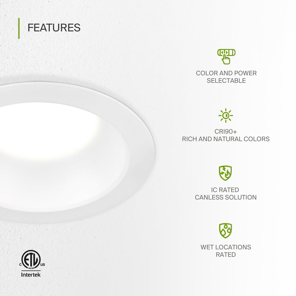 4 Pack 8 Inch 35W High Output Commercial Canless LED Downlight