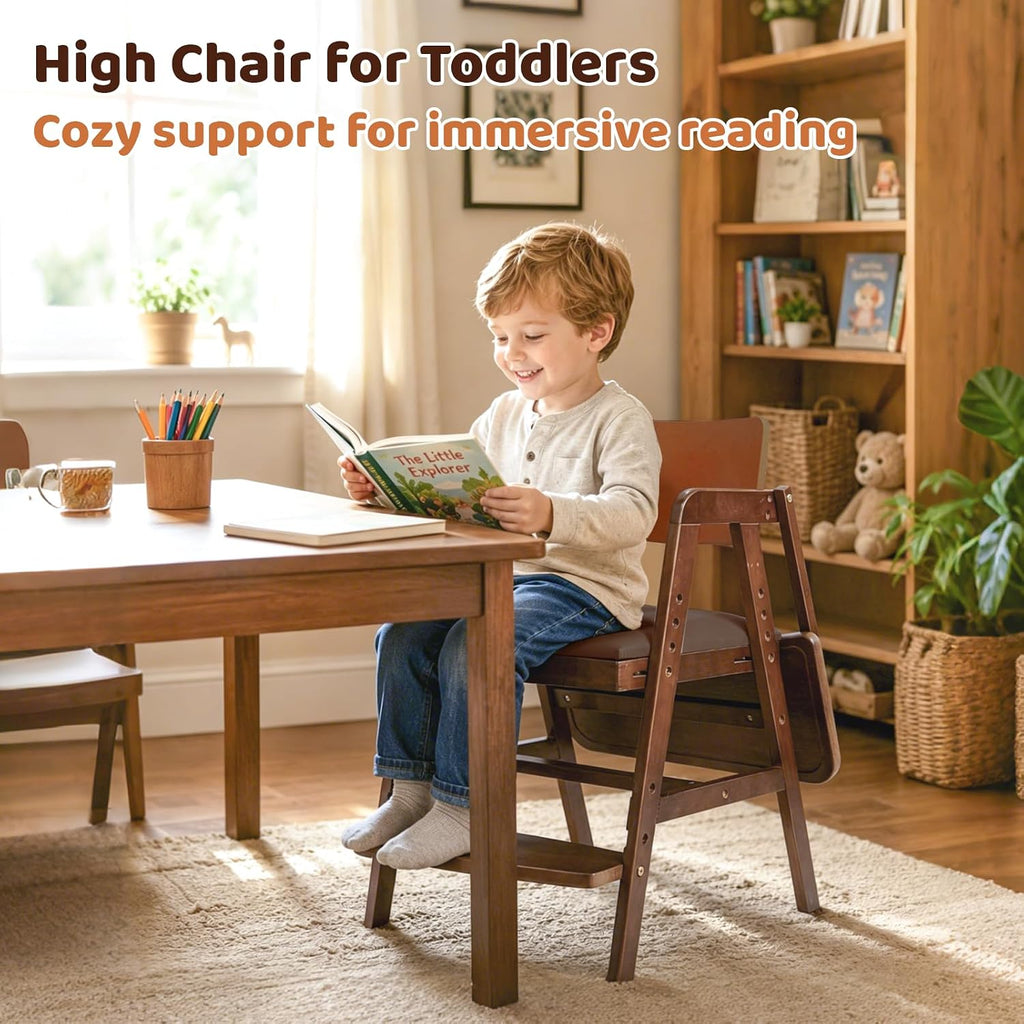 3-in-1 Wooden High Chair with Steps & Adjustable Tray for Baby Toddler | Ergonomic Design, Built-in Foot Steps, Easy