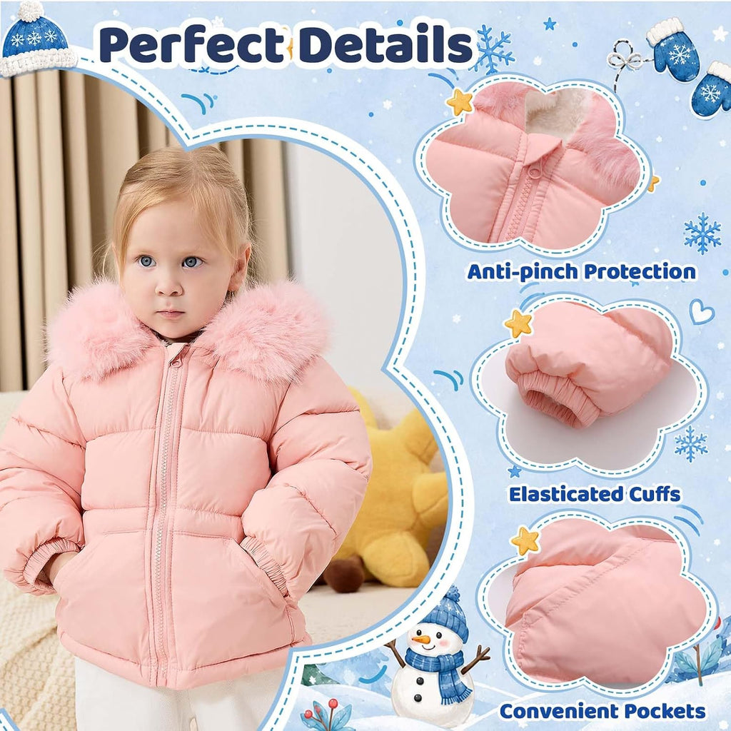 Toddler Winter Coat Puffer Hood Jacket Fleece Outwear Parka Girls Boys