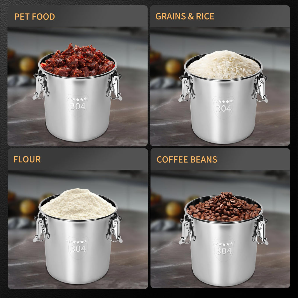 21L/5.6GAL and 12L/3.2GAL Stainless Steel Airtight Canister, Food Storage Canisters with Lid&Locking Clamp for Rice