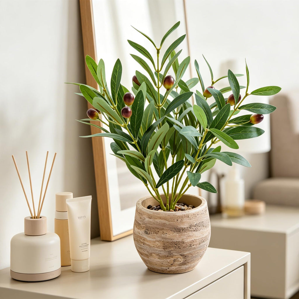 14" Small Artificial Potted Plant with Decorative Branches & Fruit