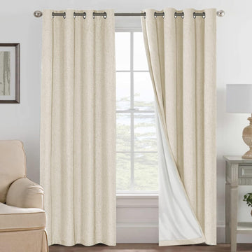 100% Blackout Curtains for Bedroom Thermal Insulated Polyester,Acrylic Textured Curtains Heat and Full Light Blocking